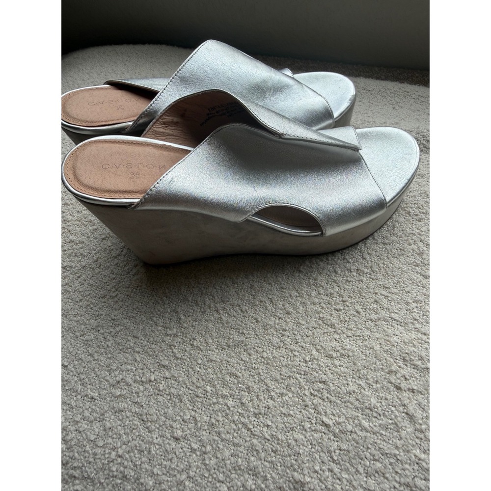 Caslon Silver Metallic Platform Wedge Sandals Size 9.5 Suede‎ Wrap Mules